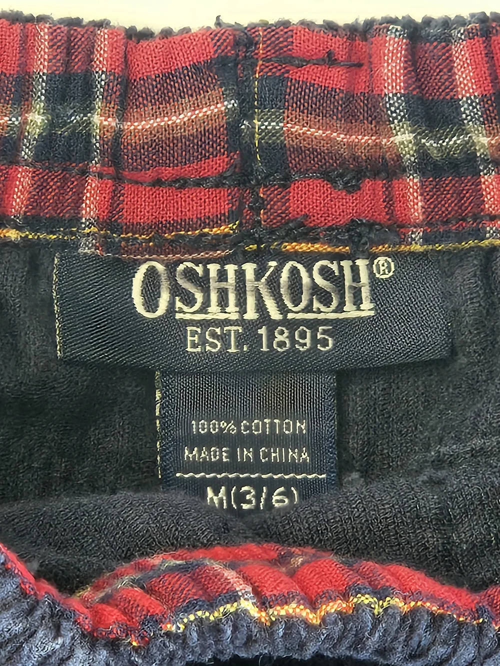 Vintage OshKosh Navy Corduroy Plaid Lined Cargo Pants 3-6M